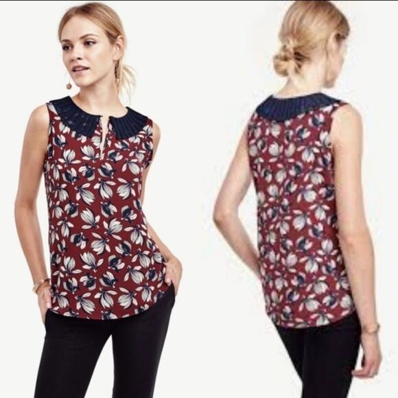 ANN TAYLOR Magnolia Floral Ruffle Collar Top M - Picture 7 of 7